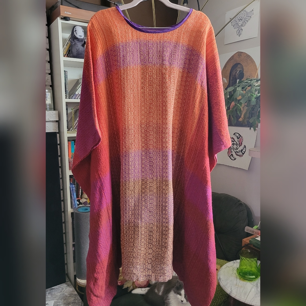 L Colorful Striped Poncho